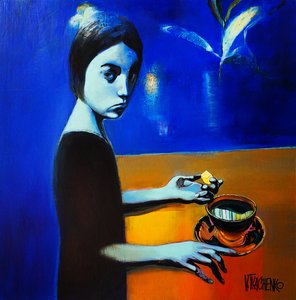 Pensive Woman Pondering by Victor Tkachenko
