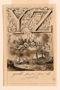 Design for the Letters Y and Z of a Primer: Yacht/Zephir (Yachts Driven by Zephyrs) by Victor Vincent Adam