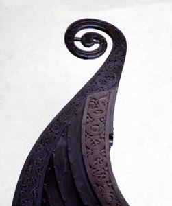 Bow figure of a burial drakkar (Viking ship) from Oseberg, dating from the 9th century. Oslo Bygdoy Museum.