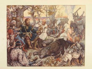 Rest of Grand Prince Vladimir II Monomakh on the Hunt. The Imperial Hunt in Russia by N. Kutepov by Viktor Mikhaylovich Vasnetsov