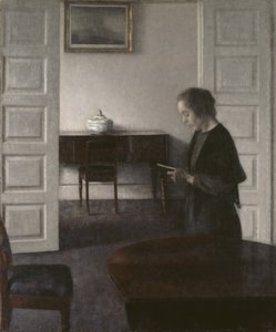 Interior with a Lady Reading by Vilhelm Hammershoi