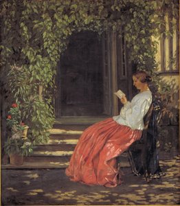 Reading Lady Outside a Garden Door