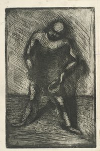 Man Squatting with Hat in Hand