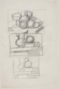 Study Sheet with Three Drafts for Still Lifes by Vilhelm Lundstrøm
