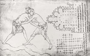 Two Wrestlers, Plan of a Cistercian Church and Plan of the Choir of Notre-Dame de Cambrai (facsimile copy)