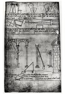 Geometrical Figures for Construction, Arches and Man Measuring the Height of a Tower by Villard de Honnecourt
