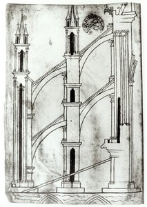 Section of the wall and arch of the absidial chapels of Reims Cathedral (facsimile copy) by Villard de Honnecourt
