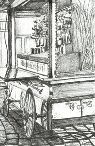 Cart outside Cheers Bar Boston USA, 2003 by Vincent Alexander Booth