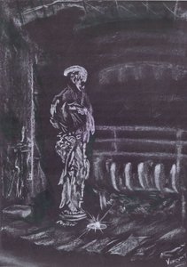 Statue by fireplace in candlelight by Vincent Alexander Booth