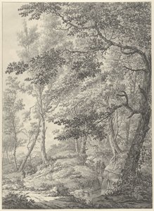 Forest Landscape with a Wooden Bridge and Two Walkers by Vincent Jansz. van der Vinne