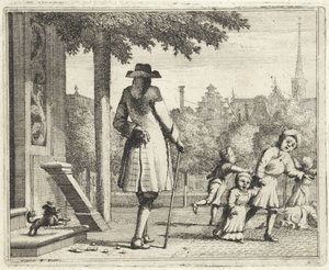 Dog Barking at a Man in a Street by Vincent Laurensz. van der Vinne (II)