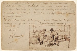 Postcard with Two Peasants Digging