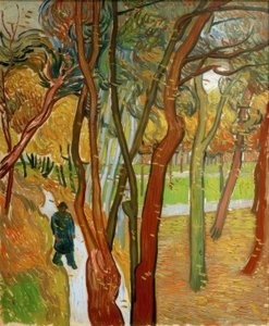 Walkers in the Park with Falling Leaves