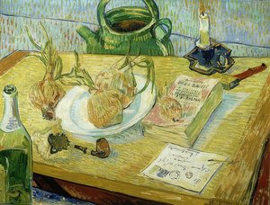 Still Life with Drawing Board, Pipe, Onions, and Sealing Wax. 1889 by Vincent van Gogh