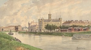 The Weissgärber Lände in Vienna with the Danube Steamship Building