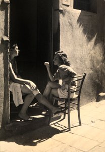 Two Girls Sitting on a Doorstep by Vincenzo Balocchi