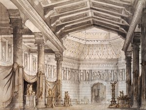Set design for second scene of Norma, opera by Vincenzo Bellini, performed at La Fenice Theatre in Venice by Vincenzo Bellini