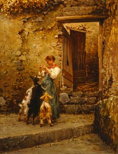 Peasant with goats by Vincenzo Caprile