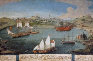 Naval battle between Venetian ships of Marco Ivanovich Dobrota and Turkish ships