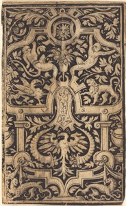 Strapwork and Foliage Ornament on Dark Ground with Monkeys and other Animals by Virgil Solis