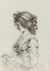 A Young Woman Sewing by Vivant Denon
