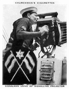 Signalman Using 20 Signalling Projector, 1937 by WA and AC Churchman