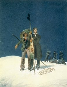 Charles Fellows with William Hawes, Plants a Baton on the Summit, Included as an Insert in A Narrative of an Ascent to the Summit of Mont Blanc by Charles Fellows, Published 1827 by W.S. Hastings