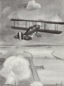 Squadron-Leader Richard Davies and Flight-Lieutenant Richard Peirse Dropping Bombs on the Submarine Station at Zeebrugge Under Heavy Fire, 23 January 1915 by W. Avis