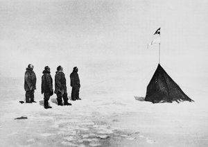 Roald Amundsen, Helmer Hanssen, Sverre Hassel and Oscar Wisting in front of the tent erected at the South Pole, December 16 by John Ward Dunsmore