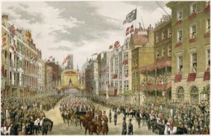 Procession on the Strand, Temple Bar, Strand, London, UK by W. H. Russell