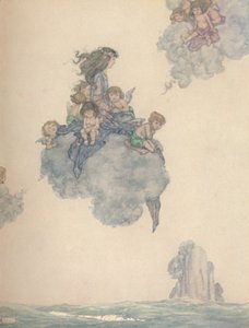 With The Rest of Her Children of Air, Soared High Above the Rosy Cloud by William Heath Robinson