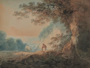 Landscape, Tree in Right Foreground Cart and Figures of Woman and Child