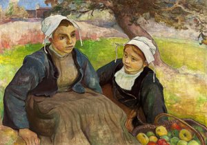 Two Breton Women with a Basket of Apples by Władysław Ślewiński