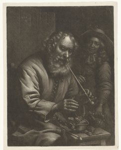 Old Man Smoking and Warming His Hands by Wallerant Vaillant