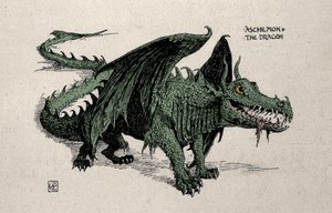 Representation of the mythological dragon Ashchemon (Drawing by Walter Crane, 1899)