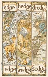 Rhyming words ending in the letter E. The Golden primer by Walter Crane