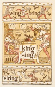 Rhyming words ending in the letter G. Blackbirds in a pie. A washing line. The Golden primer by Walter Crane