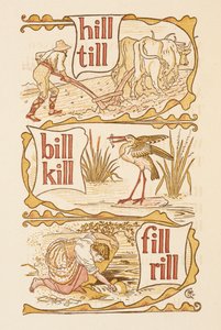 Rhyming words ending in the letter L. Ploughing. A stork. The Golden primer by Walter Crane