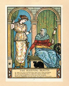 The Princess learns to spin, from The Blue Beard Picture Book, pub. 1879 colour lithograph, 1879 by Walter Crane