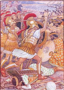 They crashed into the Persian army with tremendous force, illustration from The Story of Greece