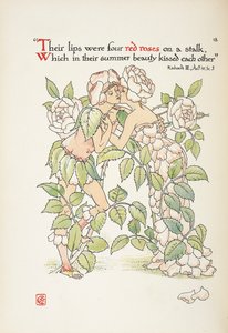 Two figures kissing dressed as roses by Walter Crane