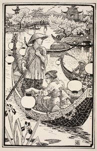 When evening came they got into their boat again, wreathing it with flowers from prow to stern, illustration from 