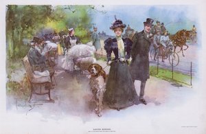 Easter Morning: woman promenading with her pet dog by Walter Granville Smith