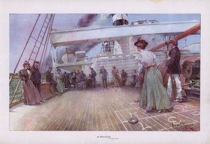 In Mid-Ocean: Passengers Enjoying a Game of Shuffleboard on Board a Ship