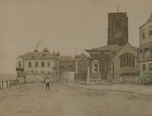 Alldins Coal Wharf and Chelsea Old Church, London by Walter Greaves