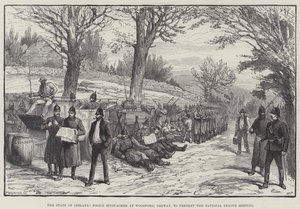 The State of Ireland, Police bivouacked at Woodford, Galway, to prevent the National League Meeting by Walter Paget
