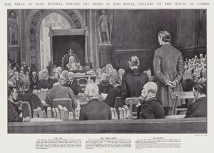 The Trial of Earl Russell Before His Peers in the Royal Gallery of the House of Lords, Westminster (litho) by Walter Paget