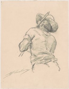 Back of a Man with Pole by Walter Shirlaw