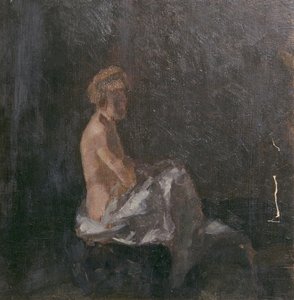Female Nude against Dark Background by Walther Gamerith