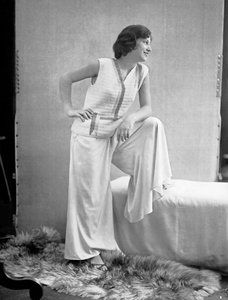 Model wearing a dress created by Anita Pittoni, c.1940